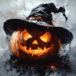 万圣节戴巫婆帽的南瓜头