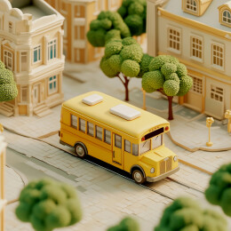 卡通黄色校车3D渲染