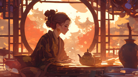 和风少女茶室静谧时光