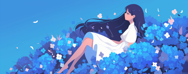 元气女孩鲜花主题插画