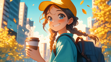 秋天卡通3D元气女孩系列插画