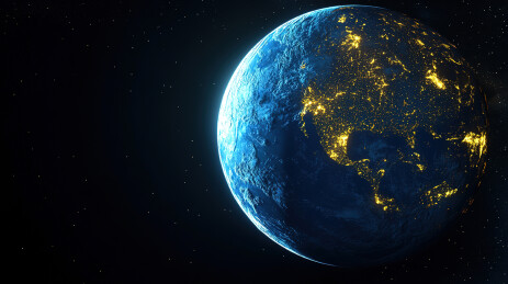 黑色背景下的地球特写镜头