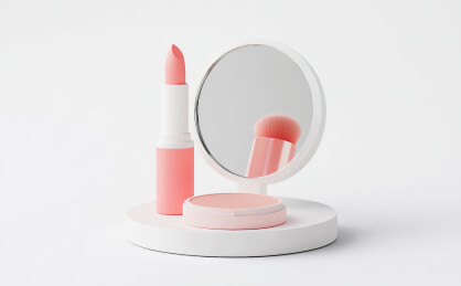 白色背景下粉红色唇膏的特写镜头