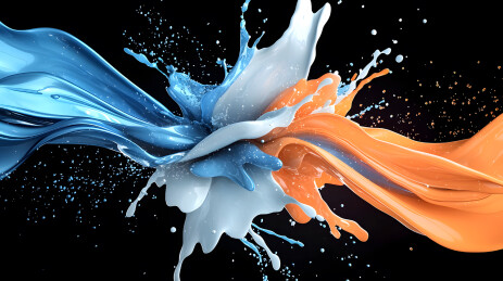 蓝色和橙色油漆动态飞溅