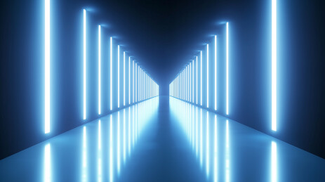 极简蓝色光线长廊隧道场景