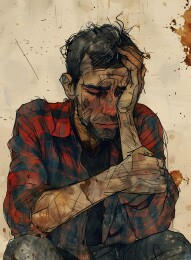 一个男人用手托着头，看起来很沮丧