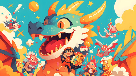 国潮风神龙卡通插画