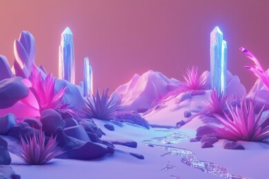 科幻奇幻夜晚外星球地理发光植被3D插画
