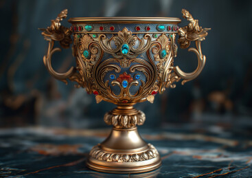 镶嵌宝石的黄金奖杯