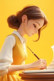 作家女孩专心书写作品