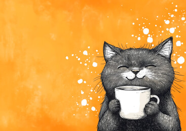 小猫咪正在悠闲的喝奶茶