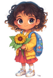 小学生手里拿着向日葵花