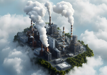 正在排烟的3D化工厂模型