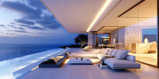 极简海景度假别墅酒店主题背景