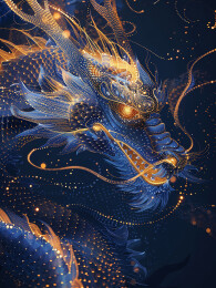 蓝色金龙龙首插画