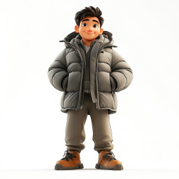 冬天一个穿羽绒服的男人3d插画