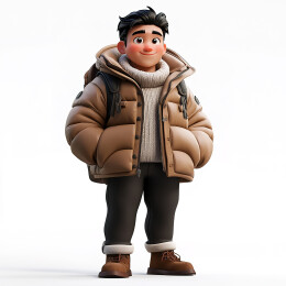 冬天一个穿羽绒服的男人3d插画