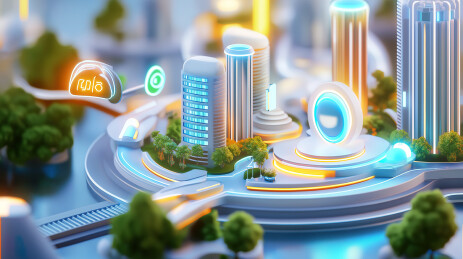 未来智慧城市3D卡通插画