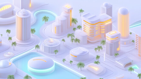 未来智慧城市3D卡通插画