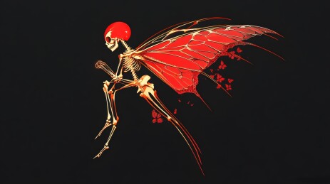 红色骷髅蝴蝶复古插画