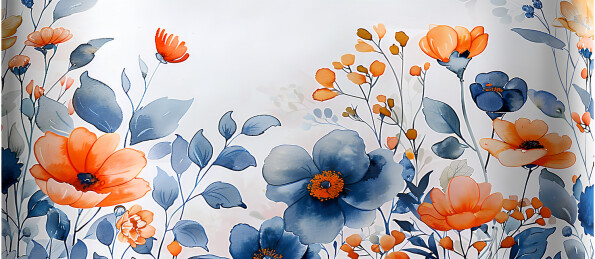 一幅装饰性的以花朵和叶子为设计的花卉图案
