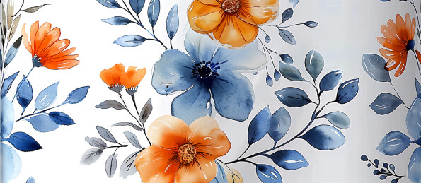 一幅装饰性的以花朵和叶子为设计的花卉图案