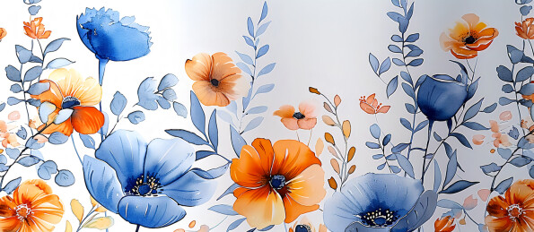 一幅装饰性的以花朵和叶子为设计的花卉图案