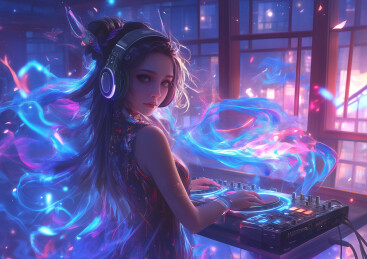 一个漂亮的女DJ正在打碟