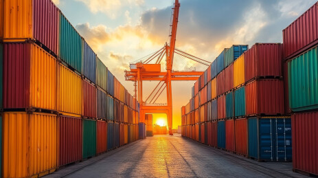 港口码头货运集装箱特写，贸易物流运输概念