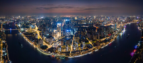 航拍上海浦西全景黄浦滨江夜景