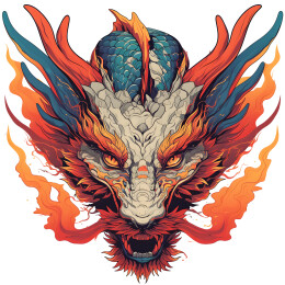 暗黑风格龙头像浮世绘插画图案