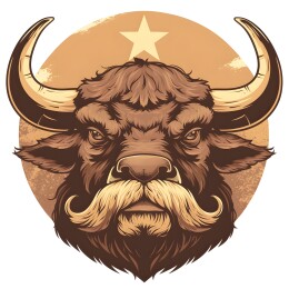 北美野牛头像徽章矢量插画风格装饰印花插画