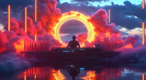 一位音乐DJ在梦幻的舞台打碟