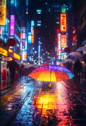 繁华的街道上一把雨伞