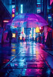 繁华的街道上一把雨伞