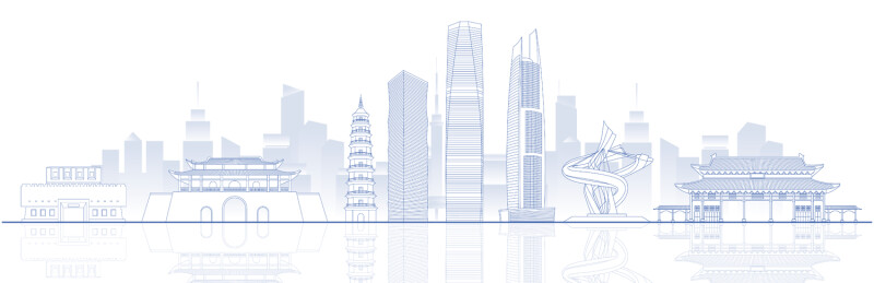 东莞城市建筑科技现代蓝色线稿矢量插画