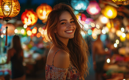 3D虚拟逛夜市的少女
