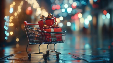 购物车中的礼品盒，年货节，购物节