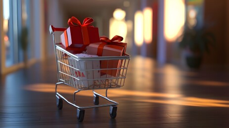 购物车中的礼品盒，年货节，购物节