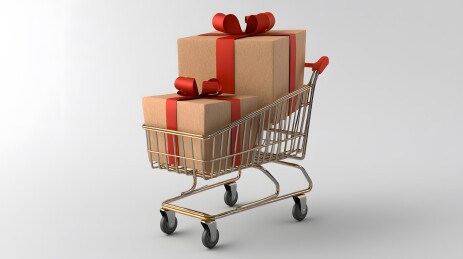 购物车中的礼品盒，年货节，购物节