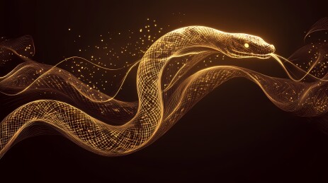 传统中国金色线条的蛇插画海报背景