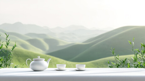茶园背景茶具和茶艺茶道概念