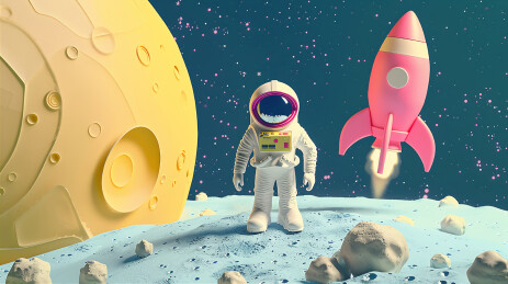 卡通3D宇航员登月主题插画