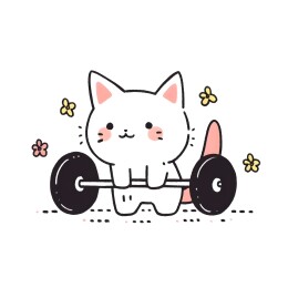 卡通矢量线条风格简约小猫举重运动图案印花