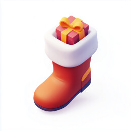 3D圣诞节卡通礼物红色靴子插画元素