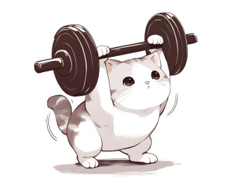 卡通简洁矢量风格手绘小猫举重做运动插画