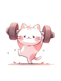 卡通简洁风格小猫举起杠铃童趣可爱插画印花