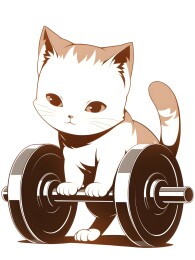 卡通简洁矢量风格手绘小猫举重做运动插画