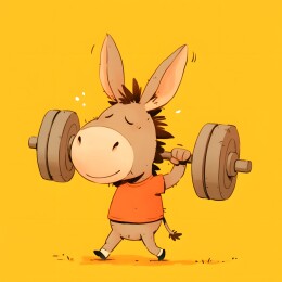 卡通简约风格呆萌动物驴举重杠铃插画印花