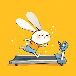 在跑步机上运动的卡通小兔子印花图案插画